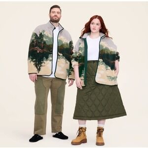 Woolrich X Target Printed Landscape Zip-Up Fleece Jacket Green Tan Adult 3XLT